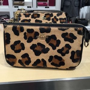 Coach Large Chain Wristlet in Leopard Haircalf NWT